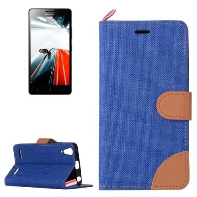 Coque Housse Cuir PU Effet Tissus Lenovo A6000 Bleu Foncé