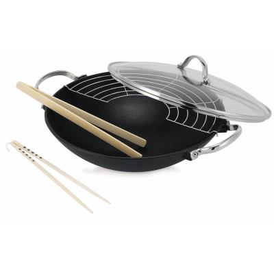BEKA - 14300734 - LHASA - WOK AVEC COUVERCLE EN VERRE- 1 GRILLE - 1 PAIRE DE BAGUETTES - 30 CM