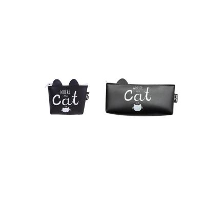 Trousse scolaire en silicone et son porte-monnaie assorti collection chat (Noir)