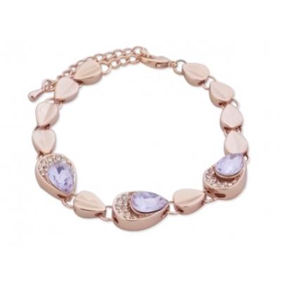 Bracelet goutte doré et faux cristal mauve bijou fantaisie pas cher