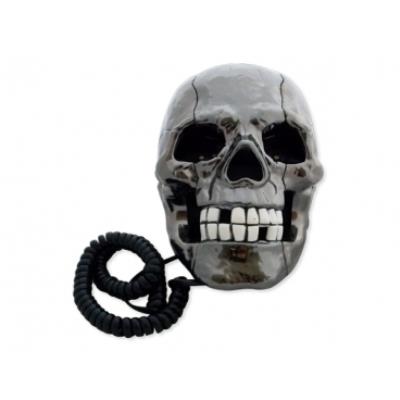 Téléphone filaire tete de mort lumineuse blanc fixe insolite marrant déco original