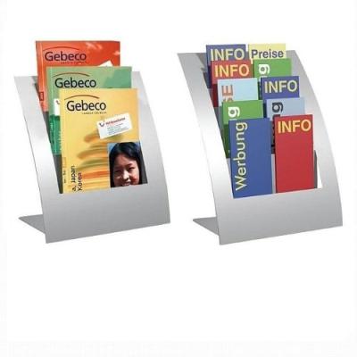Kerkmann portes-prospectus de table varia, format a4 haut, 3 compartiments, gris alu, en acier thermolaqu, dos mtallique lg?r