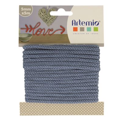 Cordon en tricotin tout fait bleu à5mm x 5m - artémio