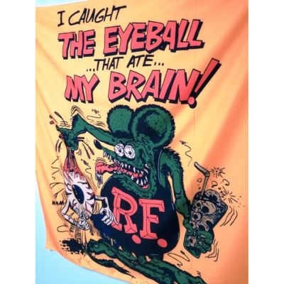 grand drapeau rat fink beige eyeball my brain 150x130cm flag ed roth kustom kulture rare