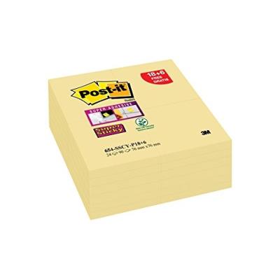 654s18 6 blocs à post-it super sticky notes bloc de vissage - 76 x 76 mm (24 blocs de 90 pages jaune 654s18+6