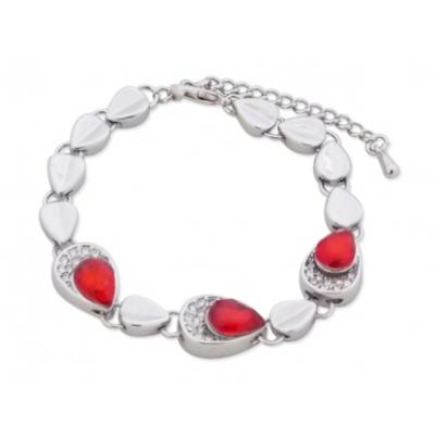 Bracelet 13 gouttes argentées, strass et faux cristal rouge bijou fantaisie pas cher