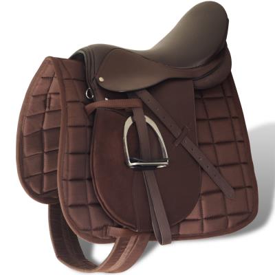 vidaXL Set de selle équitation 16 en cuir véritable 14 cm 5 1 brun