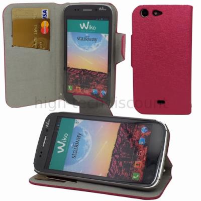 Housse etui coque pochette portefeuille pour Wiko Stairway + film ecran - ROSE - htdmobiles