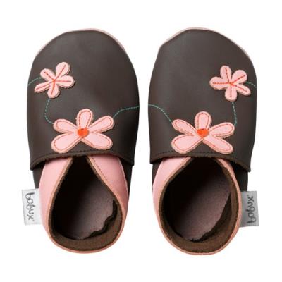 chaussons cuir rose et chocolat
