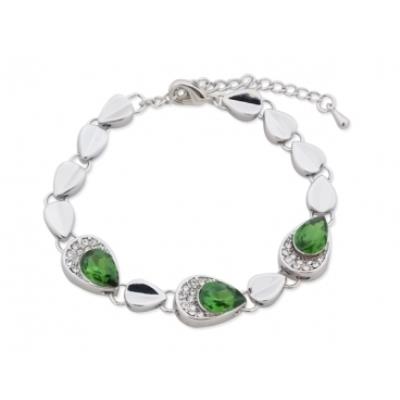 Bracelet gouttes argentées, strass et faux cristal vert bijou fantaisie pas cher