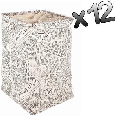 Lot de 12 sacs à linge en tissu canva Coloris Noir-blanc, L36 x P36 x H56 cm -PEGANE-