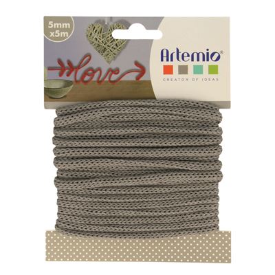 Cordon en tricotin tout fait gris à5mm x 5m - artémio
