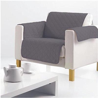 Douceur d'intérieur 1605235 protège fauteuil matelasse microfibre uni club anthracite 165 x 179 cm