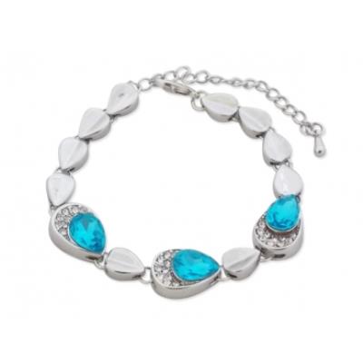 Bracelet gouttes turquoise, argentées et strass bijou fantaisie pas cher