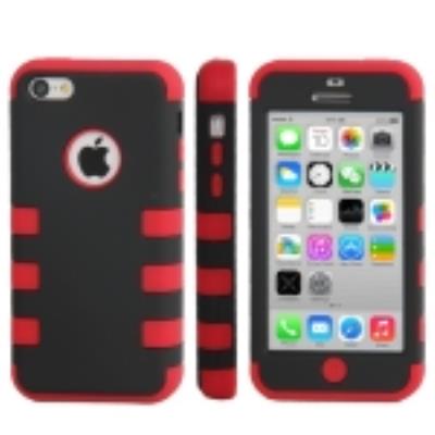 2 en 1 : Coque Avant / Arrière en Silicone et Plastique Noir et Rouge PROTECTION MAXIMALE pour Iphone 5C
