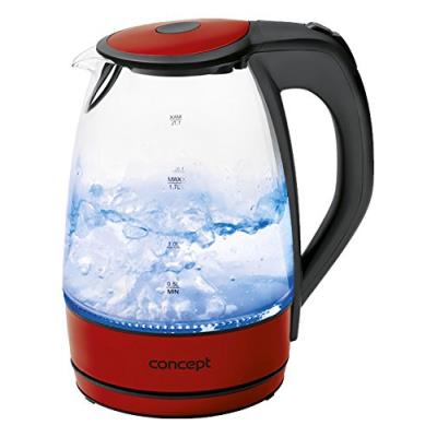 Concept hausgeräte rk4030re verre d'eau bouilloire, éclairage led, filtre anti calcaire, 1,7 l, 2200 w, brillant rouge/verre