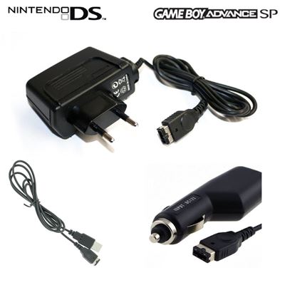 Chargeur secteur + allume cigare + USB pour Nintendo DS et GBA SP