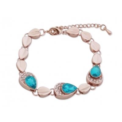 Bracelet gouttes dorées, strass et faux cristal turquoise bijou fantaisie pas cher