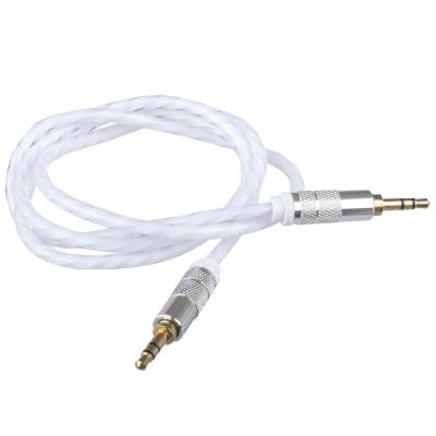 Lilware Câble Audio AUX 3.5mm Tressé En Tissu Tricoté De Vest PVC Transparente 0.9M Mâle à Mâle. Blanc