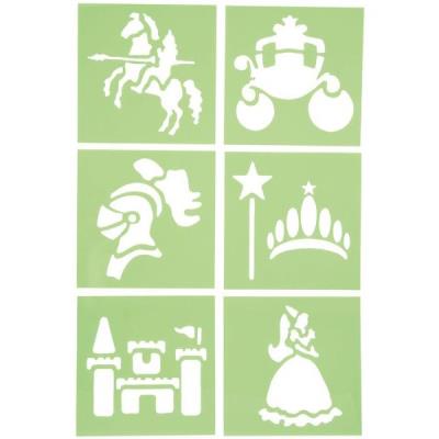 Pochoirs en plastique Princesse et chevalier , 15 x 15 cm - Paquet de 6