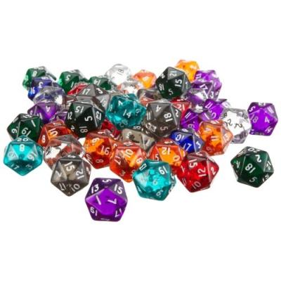 20-SIDED, TRANSPARENT, DICE, 50ER BAG