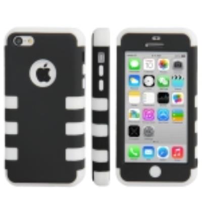 2 en 1 : Coque Avant / Arrière en Silicone et Plastique Noir et Blanc PROTECTION MAXIMALE pour Iphone 5C