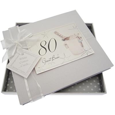 White cotton cards album photo 80ème anniversaire champagne et seau livre d'or