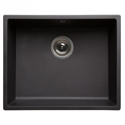 Evier 1 cuve carrée en résine noire 500x400x200mm bonde a panier en inox