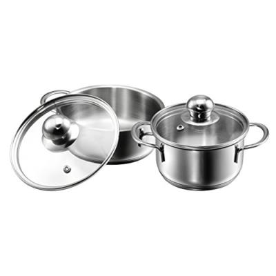 Tête 124238 parvus mini batterie de cuisine 2 pièces avec couvercles en verre-compatible plaques à induction en acier inoxydable