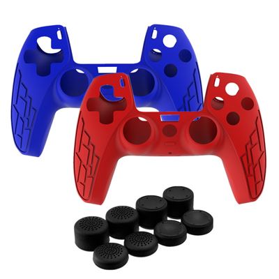 2 ensembles de housse de protection antidérapante en silicone pour contrôleur PS5 (Rouge + bleu)