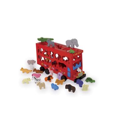 Autobus en bois animaux abc rouge