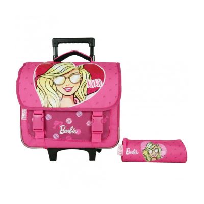 Cartable à roulettes 38cm + Trousse Barbie Rose Mattel