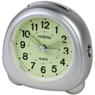 Vedette - vr10057 - réveil plastique - quartz analogique - gris métallisé - cadran phosphorescent - trotteuse silencieuse - lumière - alarme