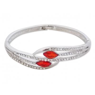 Bracelet argenté branches en strass et faux cristaux rouges bijou fantaisie pas cher
