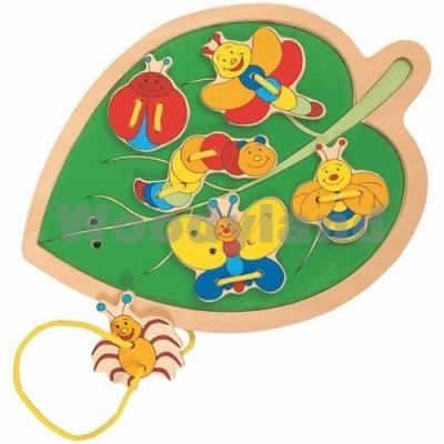 Woodyland 30 x 22 cm didactic toys lacing leaf with beetles zw-90023