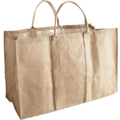 Sac à bûches en jute coloris beige -PEGANE-