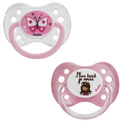 Lot de 2 sucettes silicone 6 mois et plus papillon et princesse n°A13
