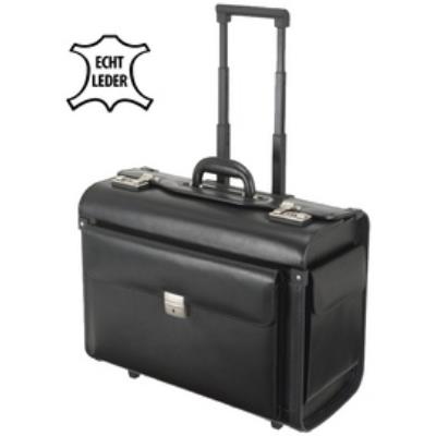 Alassio - valise de pilote SILVANA , cuir, noir, avec Trolley