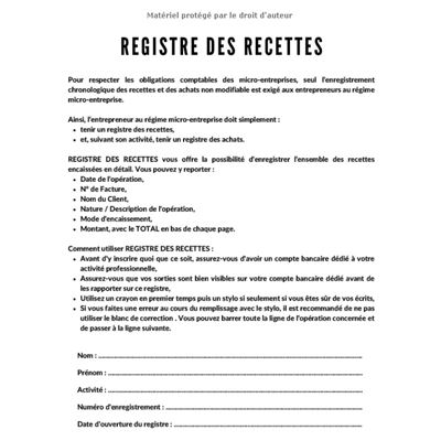Buy Registre des Achats Pour Micro-Entrepreneur Et Auto