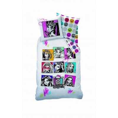 Housse de couette 1 place + 1 taie d'oreiller blanc MONSTER HIGH 140x200 100% Coton