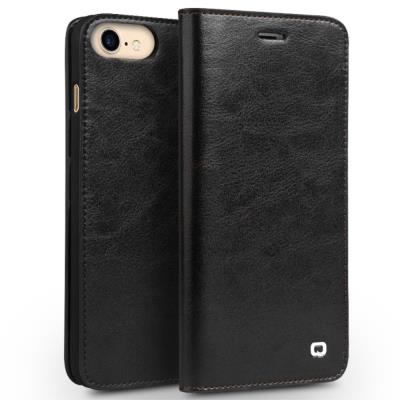 Etui en cuir véritable QIALINO Crazy Horse pour iPhone 7 4.7 pouces - Noir