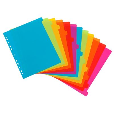 Lot de 12 intercalaires A4 maxi pour classeur maxi ou classeur à levier Viquel Multicolore