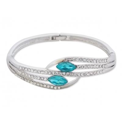 Superbe bracelet argenté, strass et fausses pierres turquoise bijou fantaisie pas cher