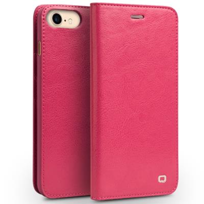 Etui en cuir véritable QIALINO Crazy Horse pour iPhone 7 4.7 pouces - Rose