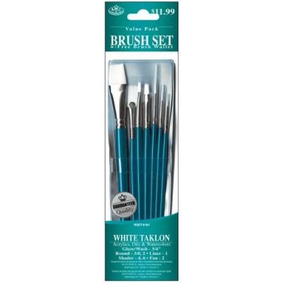 ROYAL & LANGNICKEL RSET-9181 SET DE PINCEAUX VARIÉTÉ TAKLON BLANC 7 PIÈCES