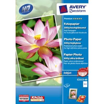 Avery Dennison Premium / C2553-40 Papier photo pour impression jet d'encre 10 x 15 / 300g Brillant 40 feuilles Import Allemagne