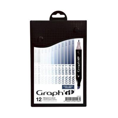 GRAPH IT Set 12 Marqueurs &agrave; alcool Graph'it - Cool Greys colors -  