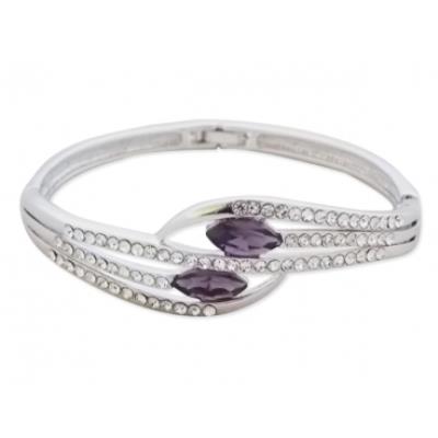 Bracelet argenté branches en strass et faux diamants mauves bijou fantaisie pas cher