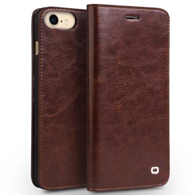Etui en cuir véritable QIALINO Crazy Horse pour iPhone 7 4.7 pouces - Marron