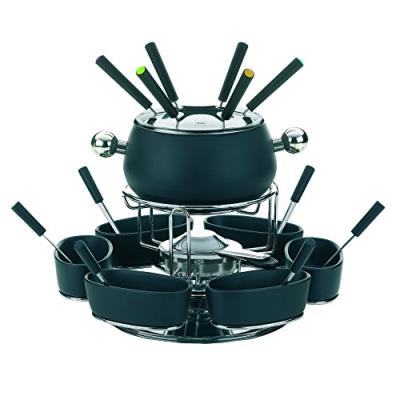 Kela 61203 service à fondue à viande, 6 personnes, 22 pièces, acier émaillé, coloris noir, 'lugano'